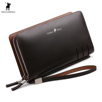 

Williampolo wallet men Multifunction Leather wallet Business cowhide large capacity double zipper long clutch billetera hombre