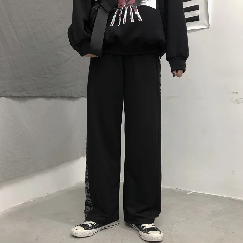 Харадзюку контрастный граффити письмо печати Sweatpant корейский хип хоп Уличная одежда свободные брюки размера плюс для женщин и мужчин брюки с высокой талией