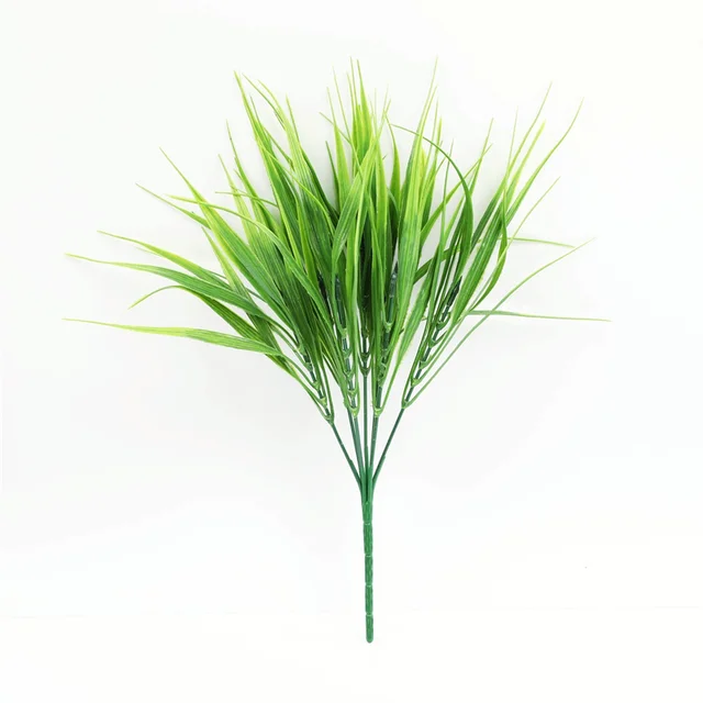Simulation Green Plants,40cm7 ForksSpring Grass, Indoor and Outdoor Home Garden Decoration,Wedding Venue Layout Green Road Guide 7 fork spring grass