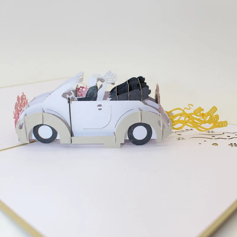  3D Wedding Cards Invitations Sweet Bride And Groom Drive Supercar Paper Cutting DIY Card for Weddin - 4.0003E+12