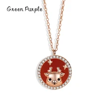 

Genuine 925 Sterling Silver Exqusite Cute Elk Pendant Red Agate Fashon Silver Chain Necklace Zircon for Women Fine Jewelry Gift