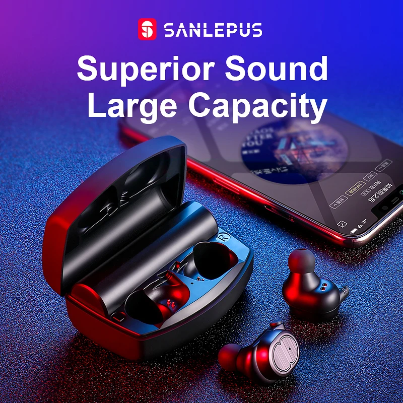 SANLEPUS Bluetooth наушники настоящие беспроводные наушники TWS 5,0 спортивные наушники стерео бас гарнитура шумоподавление для телефонов