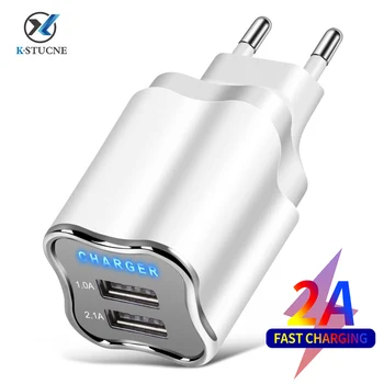 

KSTUCHE 2 USB Port Charger 5V 2A Wall Adapter Mobile Phone Charger For Samsung S20 Xiaomi Tablet EU/US Plug USB Phone Charging