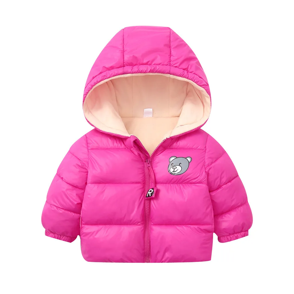 Hot Pink Детские куртки зимние пальто для мальчиков и девочек, куртка на молнии для маленьких детей, плотная толстовка с капюшоном с медведем, верхняя одежда, ветровка, пальто для малышей от 18 месяцев до 5 лет - Цвет: Hot Pink