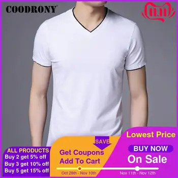 

COODRONY Brand Summer Short Sleeve T Shirt Men Cotton Tee Shirt Homme Streetwear Casual V-Neck T-Shirt Men Clothing Tops C5102S