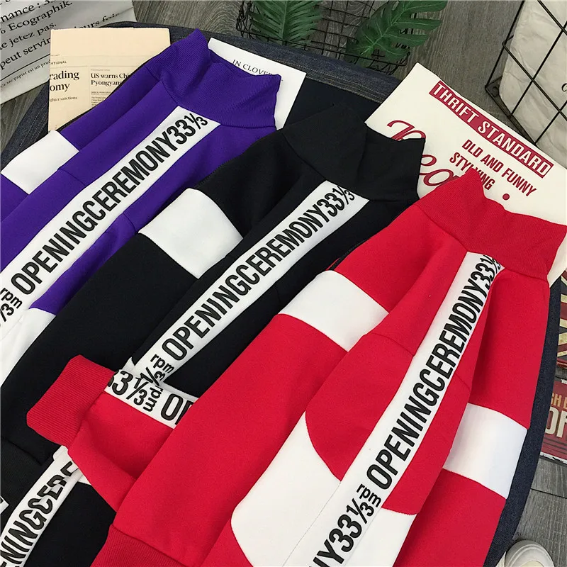 Shellsuning Корейская коллекция года, красные толстовки с буквенным принтом, новая уличная одежда с длинным рукавом, женские свитера на молнии, цветные пуловеры, топы