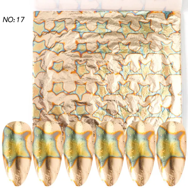 1 шт. бронзовые золотые наклейки для ногтей, зимние золотые медные слайдеры с листьями, голографическое искусство ногтей, украшения, маникюрные обертывания LE1546 - Цвет: 17