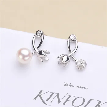 

DIY Pearl Stud Earrings Holder S925 Sterling Silver Earrings Settings Women DIY Earrings Jewelry Findings