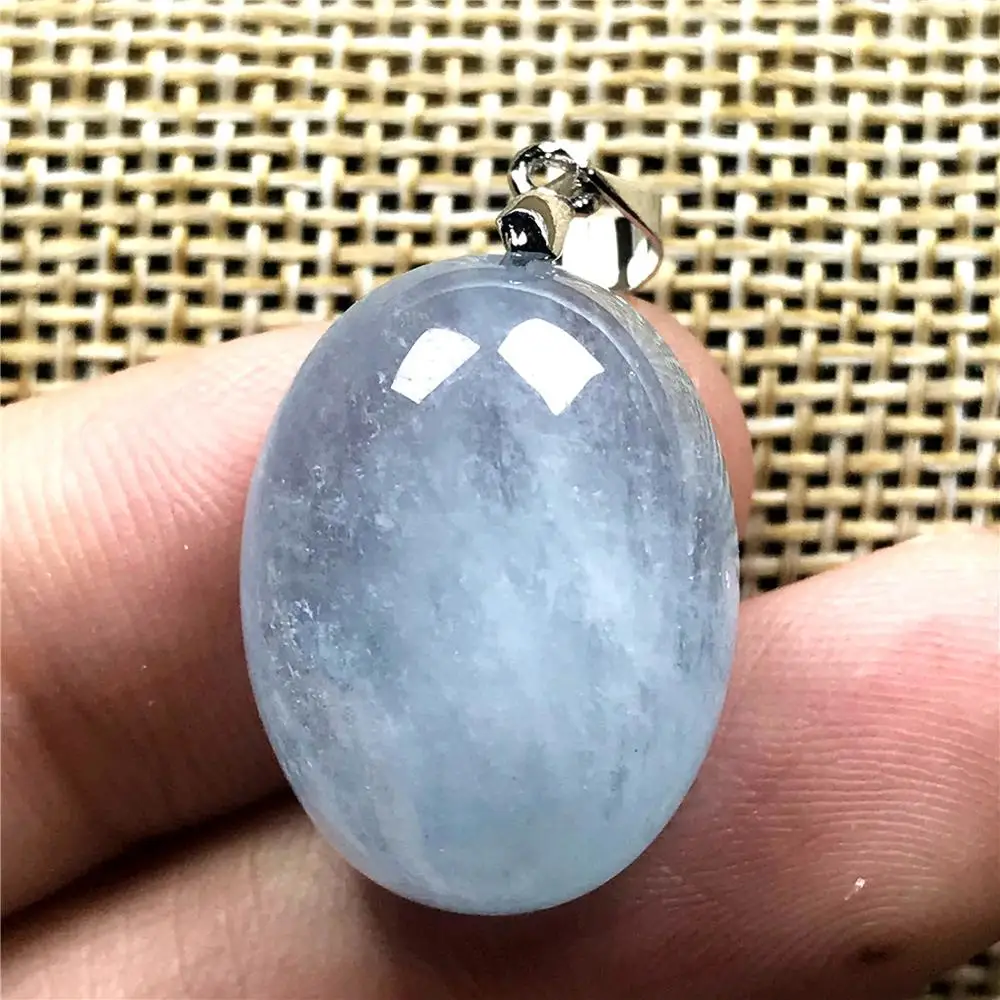 

Real Natural Ocean Blue Aquamarine Necklace Pendant For Woman Man 20x15x9mm Beads Silver Stone Egg Shape Gemstone Jewelry AAAAA