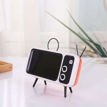 

3 in 1 Wireless Speaker Retro TV Mini Portable Bluetooth Bass Speaker Mobile Phone Holder Speaker Retro Photo Frame for Gift Blu
