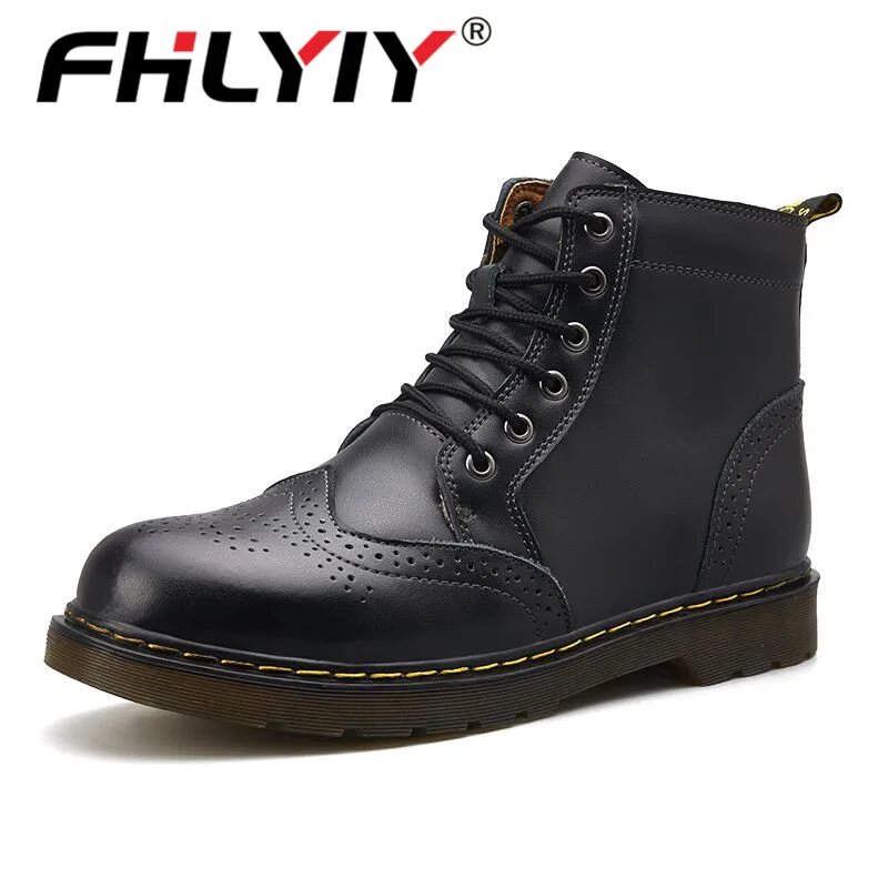 NO-fur Black Fhlyiy/Брендовые мужские ботинки из натуральной кожи высокого качества; Зимние ботильоны; ботинки для верховой езды; уличные рабочие зимние ботинки; Мужская обувь; размер 47 - Цвет: NO-fur Black