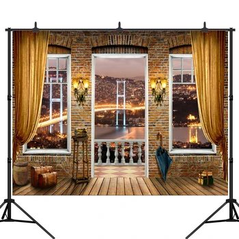

Curtain Balcony Bridge City Night Scenic Portrait Photography Backgrounds Vinyl Photographic Backdrops For Photo Studio