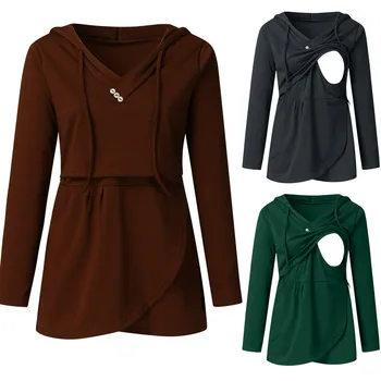 

Pregnant Winter Clothes Women Breastfeeding Nursing Long Sleeve Solid Pullover Tops Ropa Para Embarazada Casual Constumes S-2XL