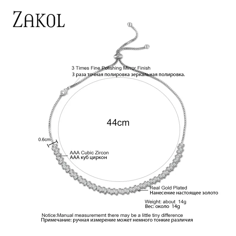 ZAKOL Модные чокеры для багета, ожерелье, ювелирные изделия, AAA прямоугольник, циркониевое ожерелье/крутящие момента для женщин, вечерние, FSNP2054