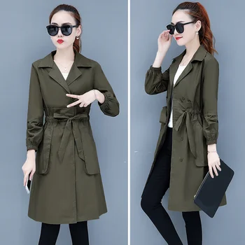 

Mid-length Ladies Windbreaker 2020 Spring Andautumn New Slim Slimming Waist Casual Clothe Coat Female Trench Coat Outwear Top