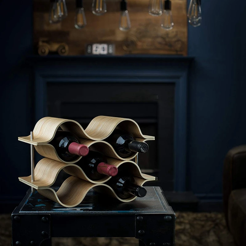  Wooden Wave Wine Rack Freestanding For Table Bar Or Counter Modern Minimalist Design Sweet And Dry 