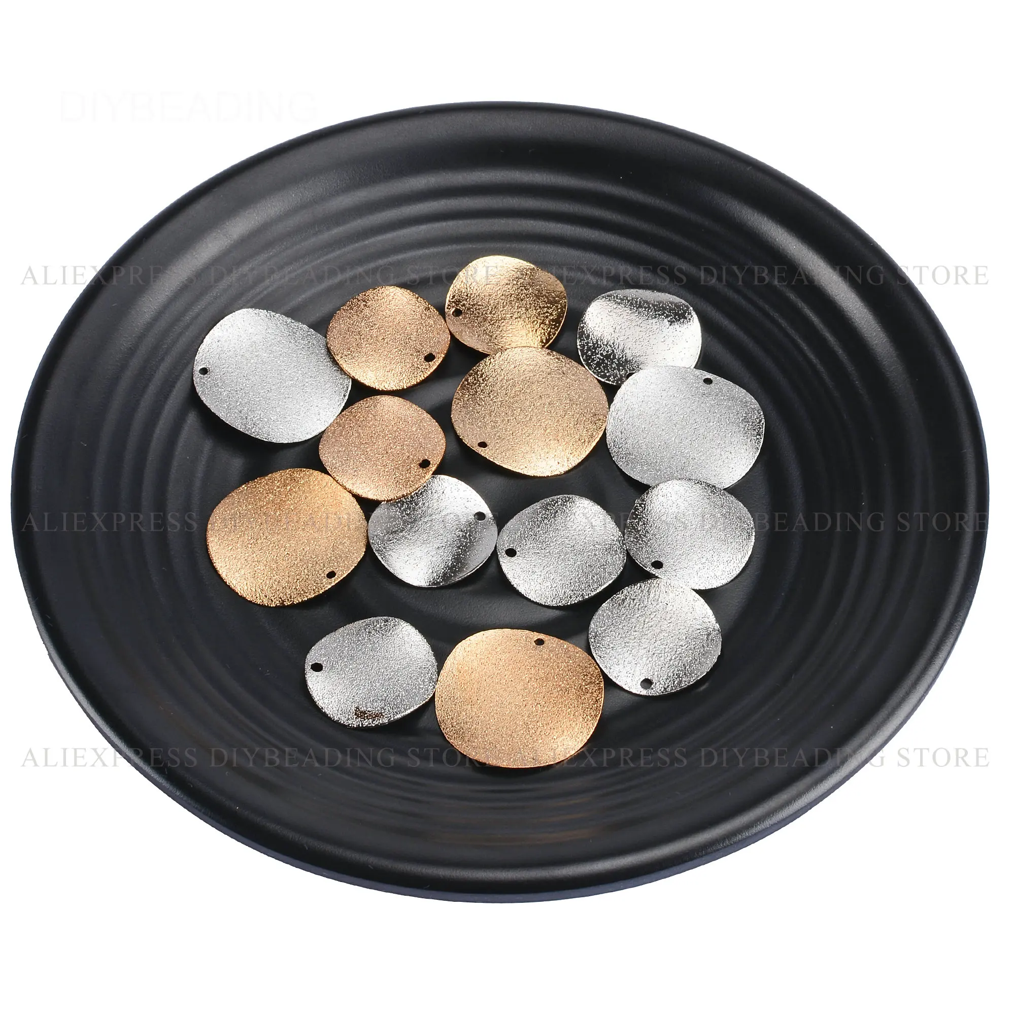 10-500 Pcs White Gold/ KC Gold Plated Matte Brass Waved Circle Disc Pendant for Earrings Necklace Making Lots Supplies (20/25mm)