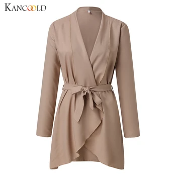 

KANCOOLD coats MINIMALIST STYLE Fashion Casual Pure Colored Tie Coat V-Neckle Long-Sleeved coats and jackets women 2019Sep3