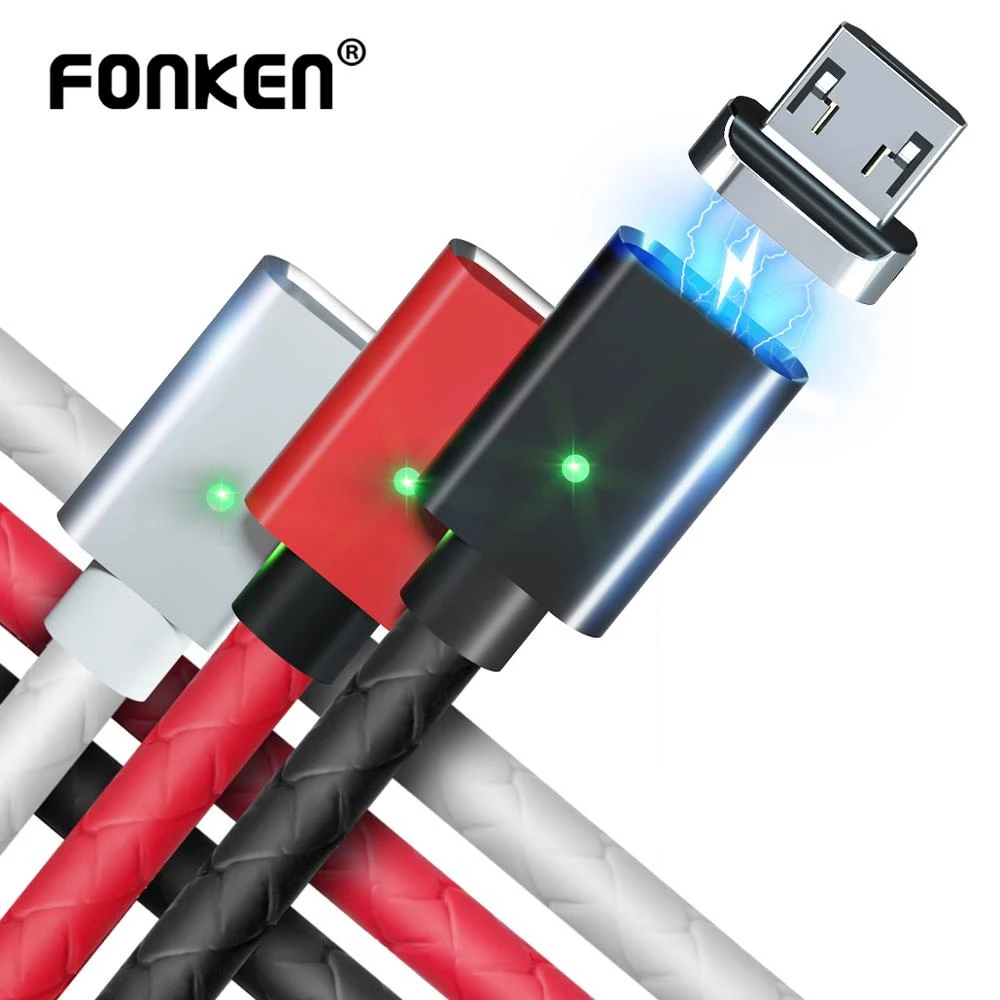 Магнитный кабель FONKEN, 3 А, Micro USB, магнитный кабель для быстрой зарядки, USB, зарядный кабель для телефона, Android, синхронизация данных, 1 м, 2 м, шнур для быстрой зарядки