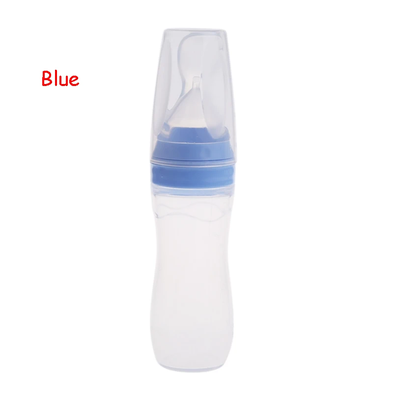 Blue 1 шт. для младенцев силиконовые кормления с ложкой Фидер еда риса бутылочка для каши 120 мл 72XC - Цвет: Blue