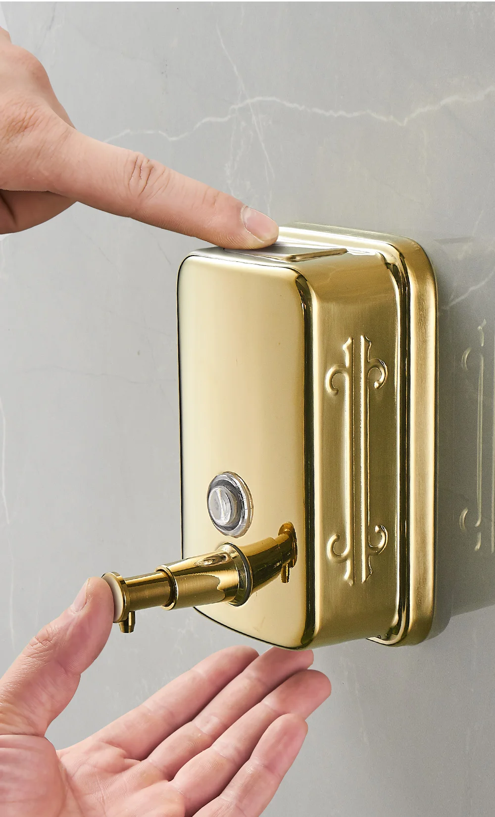 Stainless Steel Wall-mounted Golden Manual Liquid Soap Dispenser Shampoo