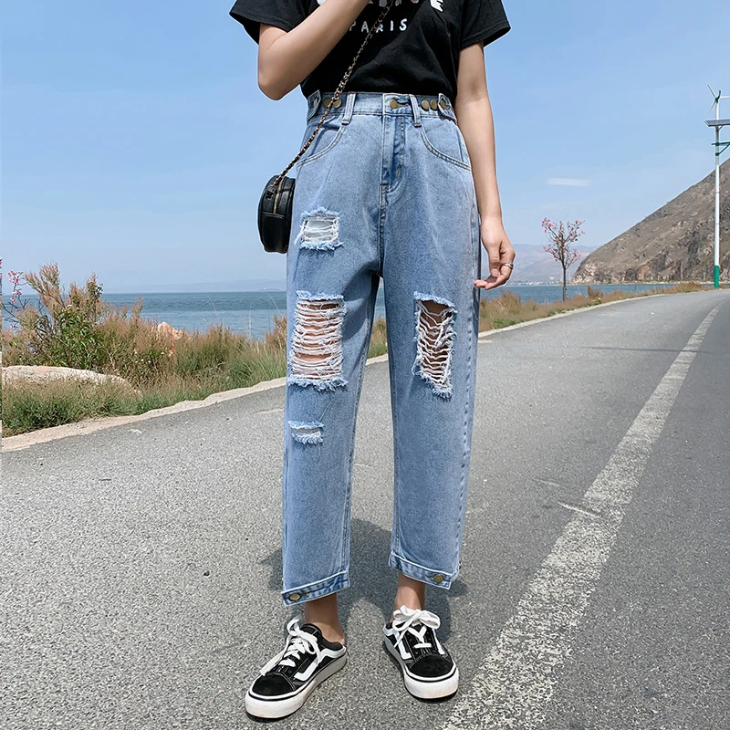 cuenco Huracán alquiler 2020 Women Vintage Ripped Denim Jeans Lady Fashion Student High Waist Pants  Straight Baggy Korea Sexy Fetish Boyfriend Trousers _ - AliExpress Mobile