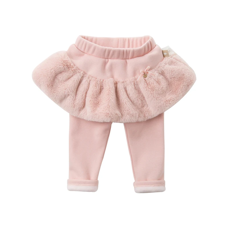 pink DB11651 dave bella/зимние штаны для девочек модные однотонные брюки с подкладкой и бантом для малышей Детские брюки высокого качества - Цвет: pink