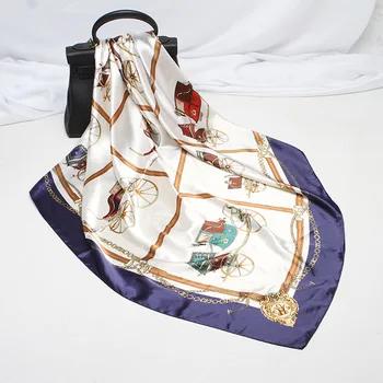

Simulation Silk Large Square Scarf Female Retro Carriage Printing Gift Holiday Leisure Women Scarf 2020 Spring Summer Cool