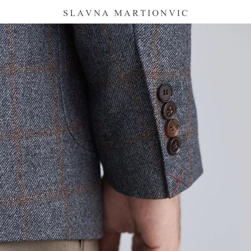 Slavna Martinovic, осень и зима, новинка, Ретро стиль, клетчатое пальто, высокое качество, джентльмен, модный стиль, куртка из чистой шерсти, Мужское пальто