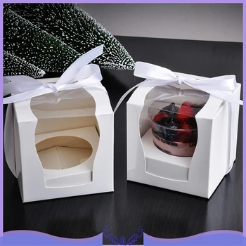 

12pcs/lot cupcake boxes candy box with transparent pvc window wedding favor box birthday party pudding package case
