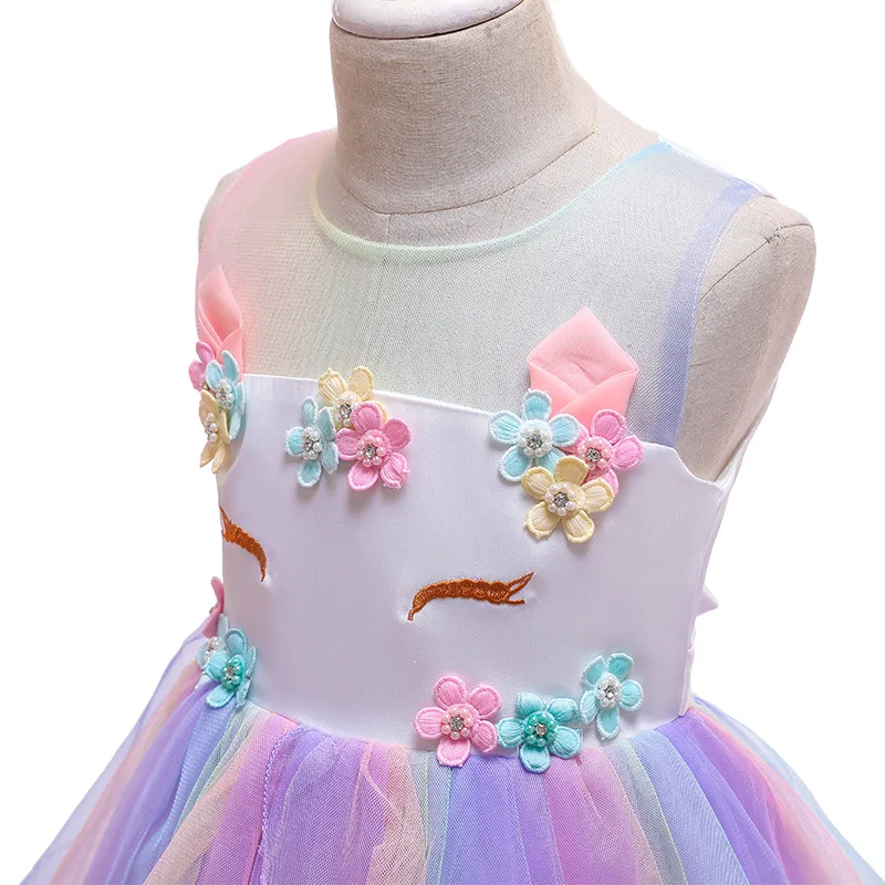 Vestido/платье для девочек; рождественское платье принцессы с единорогом; Детские платья для девочек; infantil robe natal roupa; костюм радужной расцветки; платье для малышей