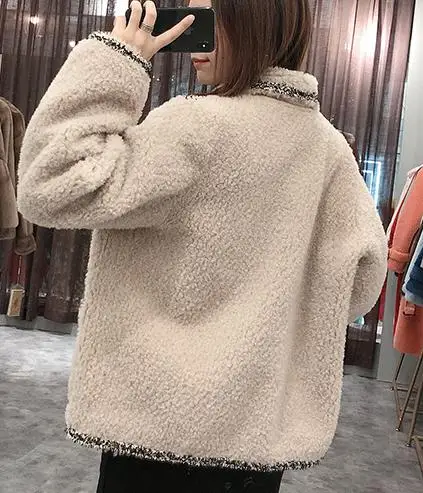 Winter Fur Sheep Shearing Wool Coats Jackets Wool Elegant White Khaki Women Jacket Oversize Overcoat Short Coat Korean Outerwear - Цвет: see picture