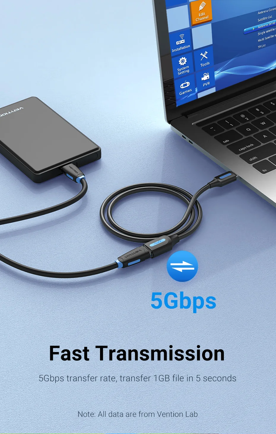Vention-Cable de extensión USB 3,0 3,0, extensor de Cable de datos para PC, Smart TV, Xbox One, SSD, velocidad rápida, AKITECNO.CL