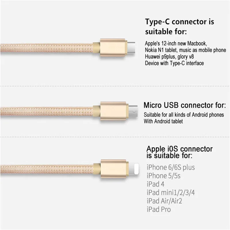 3 в 1 USB кабель Micro USB кабель type C 8 Pin кабель для зарядки мобильного телефона QC 3,0 быстрое автомобильное зарядное устройство для iPhone Xiaomi samsung htc