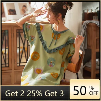 

One-Piece Nightdress Female Summer Thin Large Size Loose Korean Cute Casual Leisure Tops Factory Wholesale