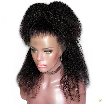 

Kinky Curly 13x4 Lace Front Human Hair Wigs 130% For Black Women Brazilian Remy Hair Plucked Baby Hair Middle Ratio Bleached JKO