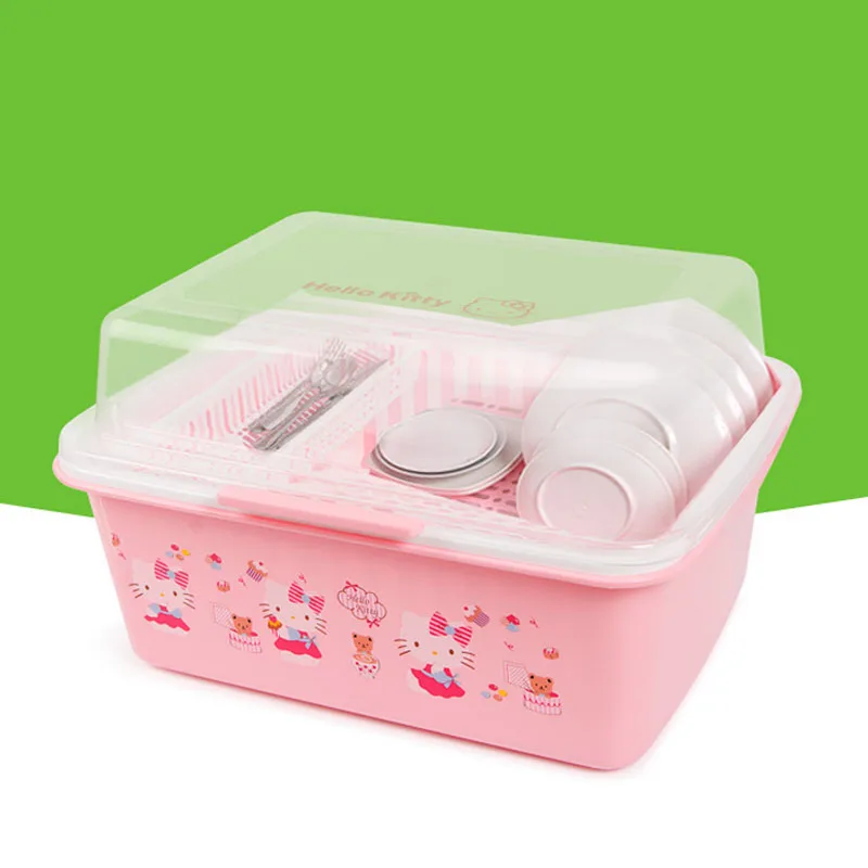 

Hello Kitty Pattern Kitchen Bowls And Chopsticks Rack Accept Box Tableware Kichen Accessories Sink Strainer Colander Gadget Pink