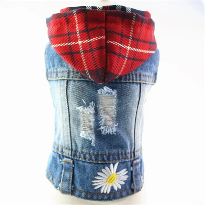 Модная Джинсовая одежда для собак с дырками летний цветочный жилет щенков и