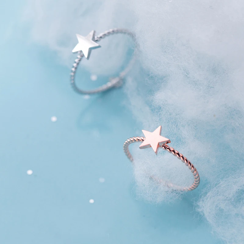 

MloveAcc Hot Sale 925 Sterling Silver Simple Geometric Star Women Finger Ring Wedding Silver Jewelry