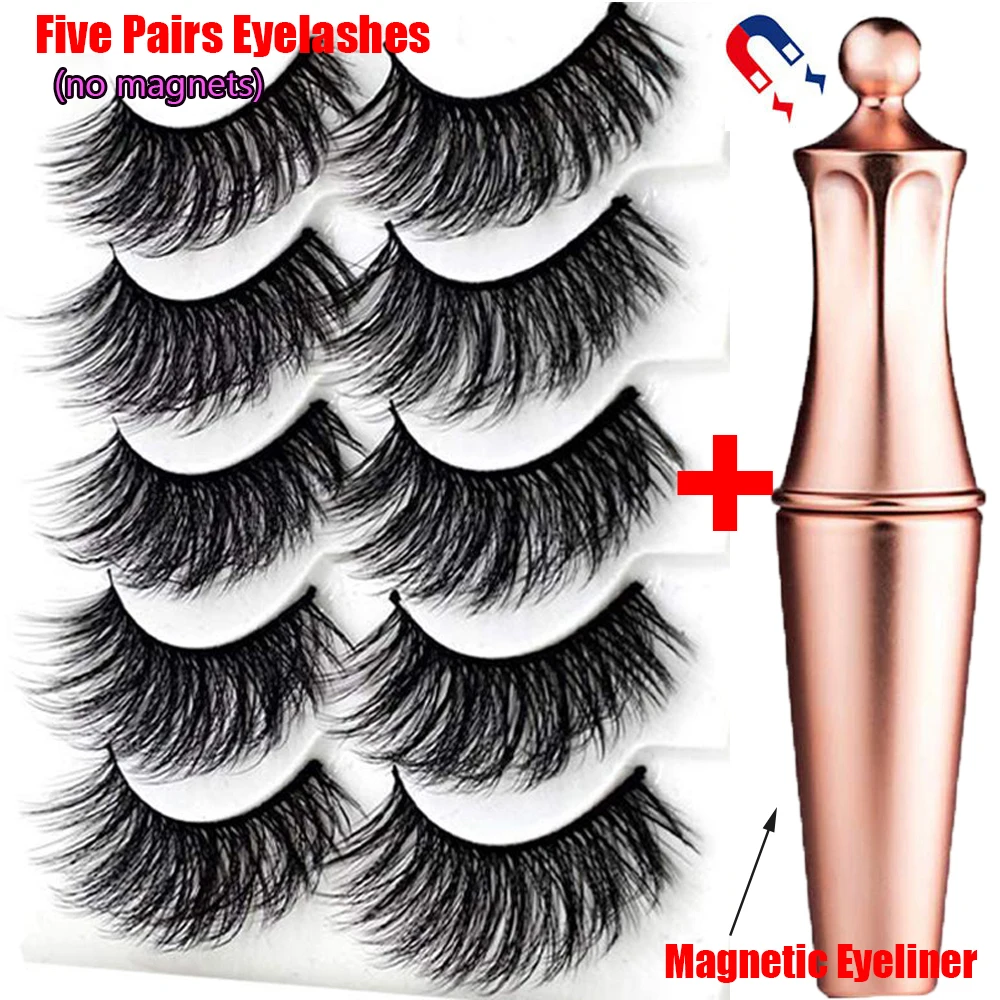 NEW DESIGN Magnetic liquid Eyeliner with Five Pairs False Eyelashes Waterproof Easy to Wear Magnetic Lashes Set Eye Makeup Tool