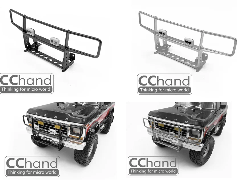 btdeal Metal Alloy Front Bumper Protective with 2 LED Light for TRX4 Ford Bronco 1/10 RC Car 
