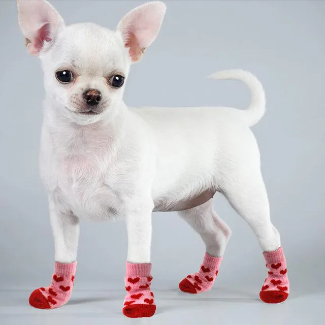 4pcs Warm Puppy Dog Socks Soft Pet Knits Socks Cute Cartoon Anti Slip Socks Warm Puppy