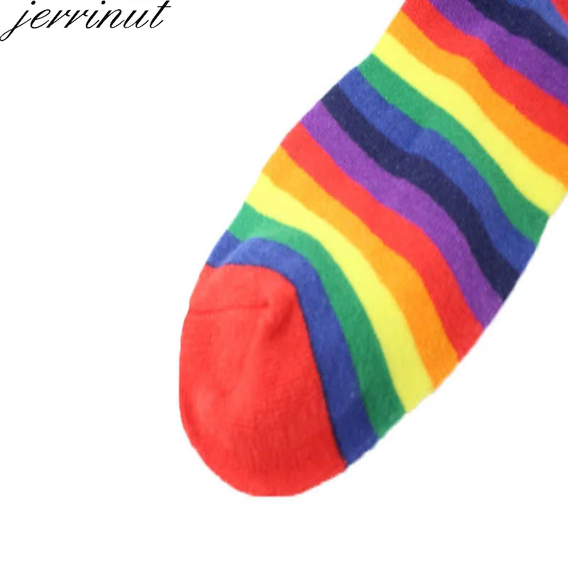 Jerrinut женские радужные хлопковые полосатые носки счастливые модные розовые цветные носки с принтом Осенние Зимние Теплые повседневные носки 1 пара