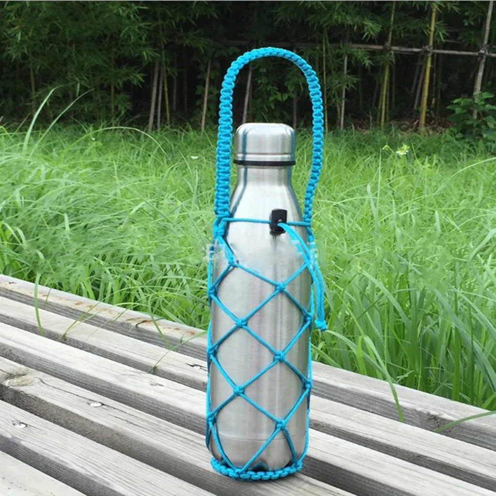 2pcs Water Bottle Holder Net Weaving Net Cup Carrier for Flask 17oz Bottles Cup Black Blue