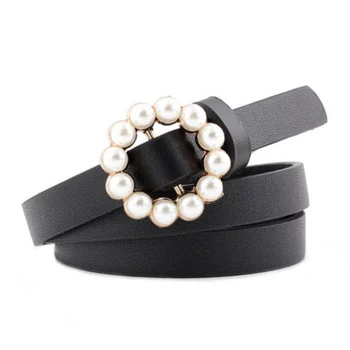 

New Belts Women Dresses Jeans Thin Belt Faux Leather Strap Female Metal Pearl Buckle Casual Wild Sweet Long