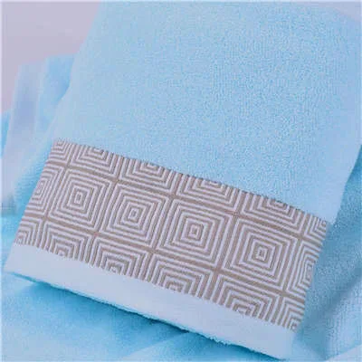 Blue Bathroom Bath Towel For Audlts Cotton Geometric Pattern Solid Color Yellow Blue White 70x140cm Terry Hand Face Towels - Цвет: Blue