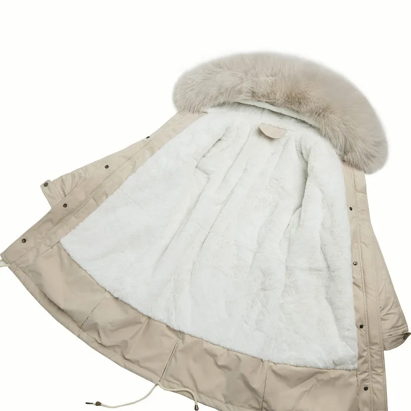 beige Женская зимняя куртка женская одежда пальто Женская Корейская винтажная парка с меховым воротником теплая подкладка женское Меховое манто ZT3995 - Цвет: beige