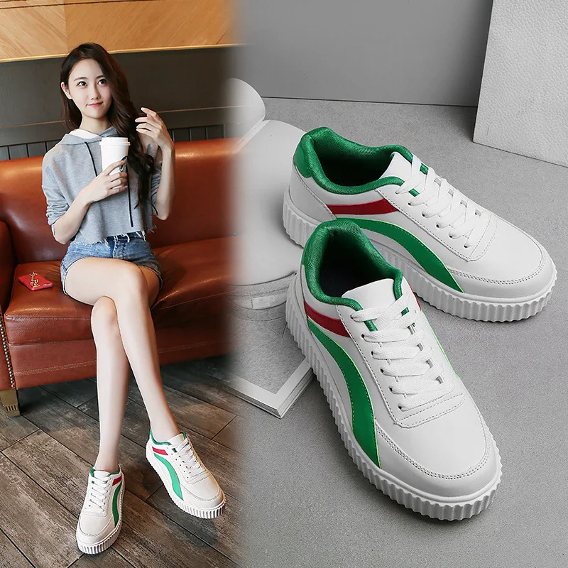 

Autumn New Style WOMEN'S Shoes Korean-style Thick Bottomed Lace-up White Shoes Versitile Fashion Sneakers Students Running Sport