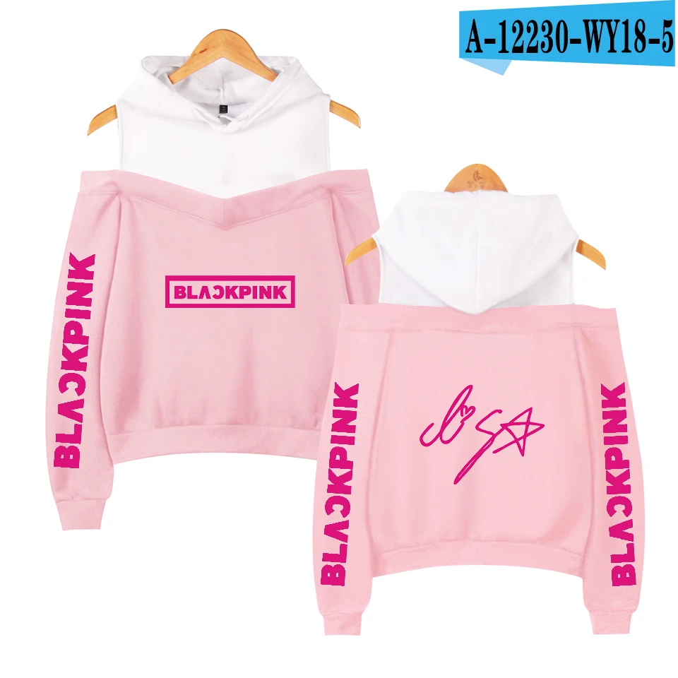 Сексуальные модные черные розовые толстовки женские Kpop толстовки с принтом Blackpink женские толстовки без бретелек хип-хоп толстовка - Цвет: pink