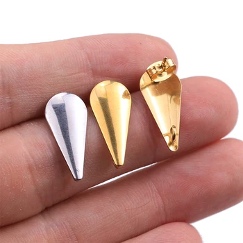 

10pcs Stainless Steel Hypoallergenic Teardrop Stud Post Earring Findings with Loop Real Gold Plated Waterdrop Ear Studs 20x9mm